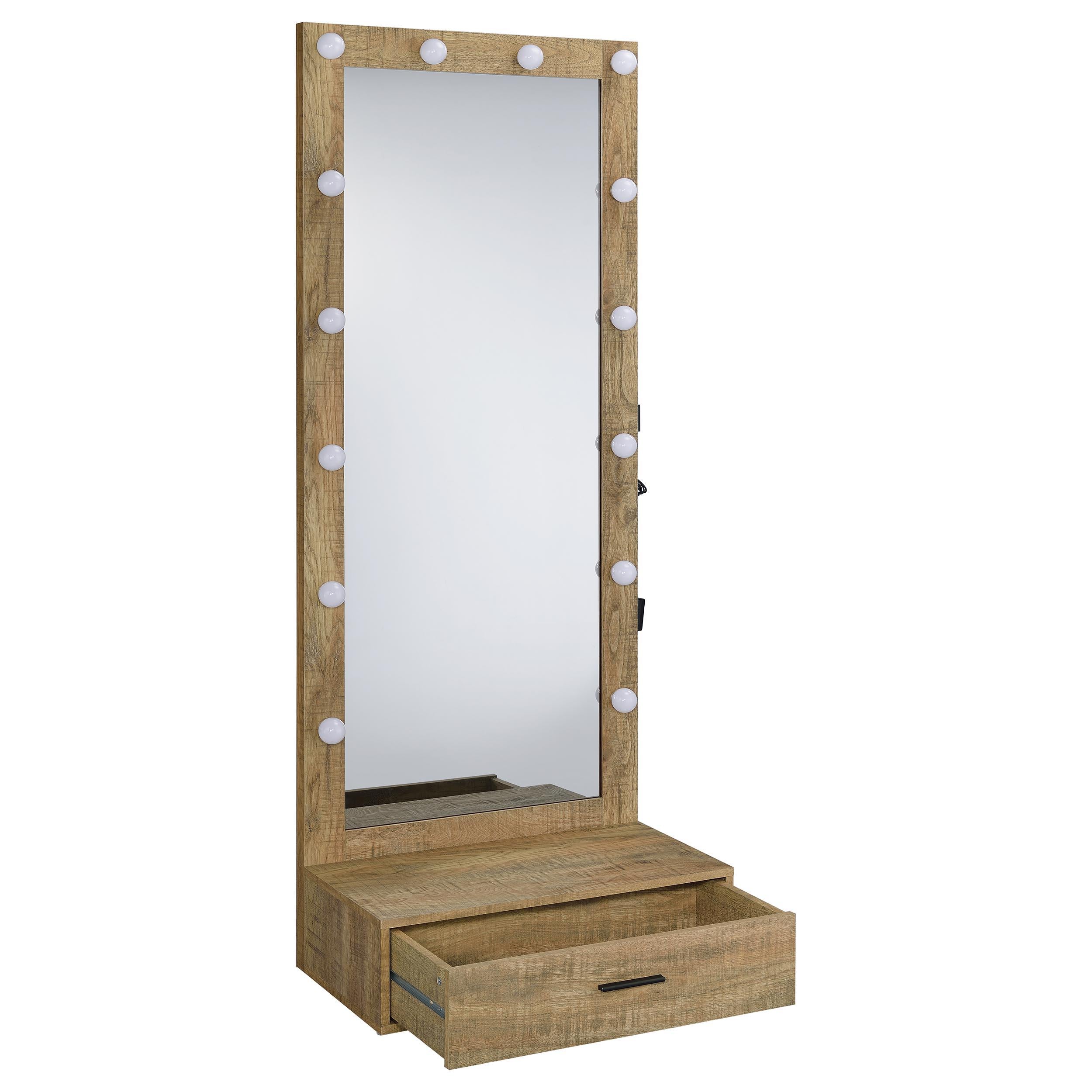  Coaster Furniture Spector 960965 1-drawer Lighted Full-Length Floor Mirror - Mango IMAGE 2