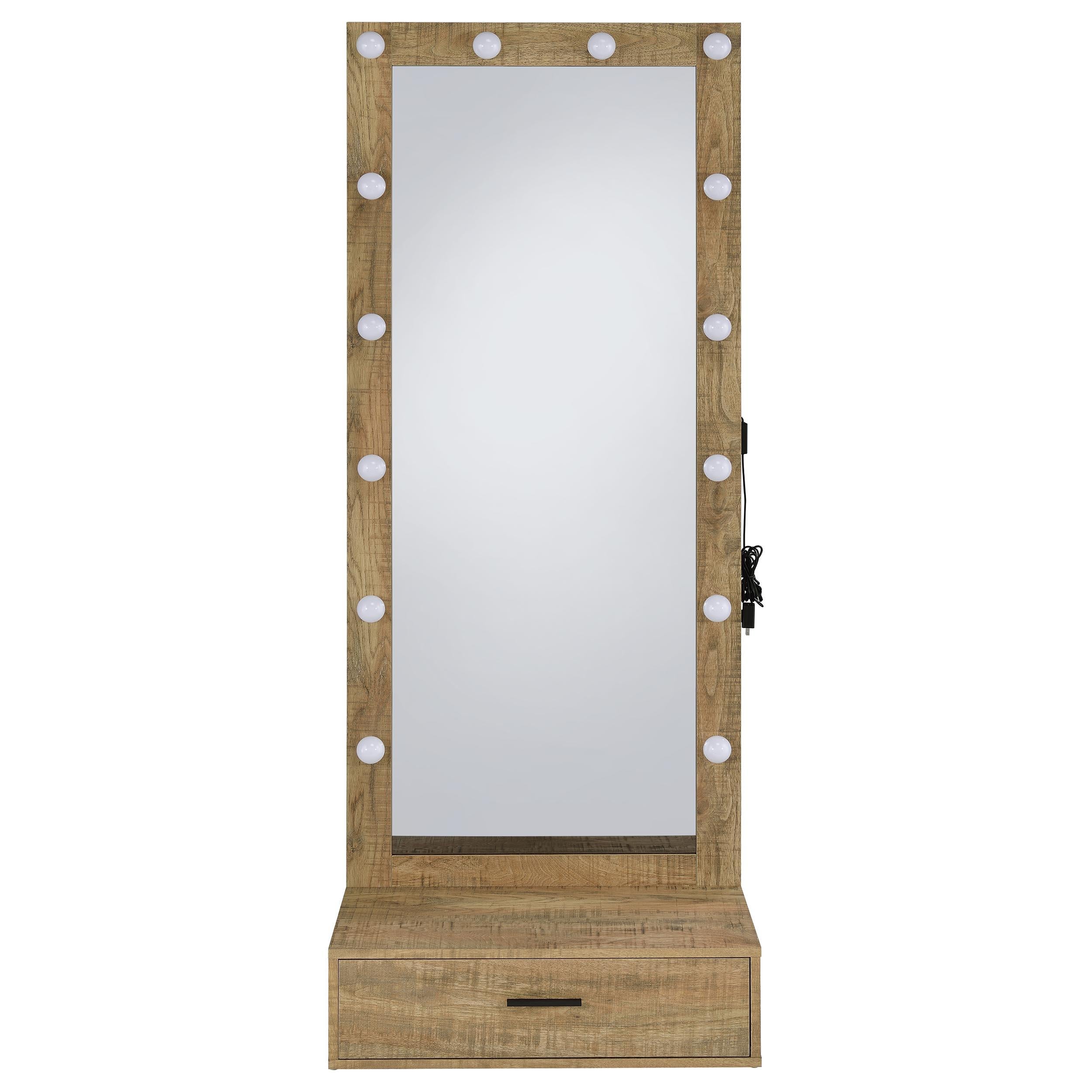  Coaster Furniture Spector 960965 1-drawer Lighted Full-Length Floor Mirror - Mango IMAGE 5