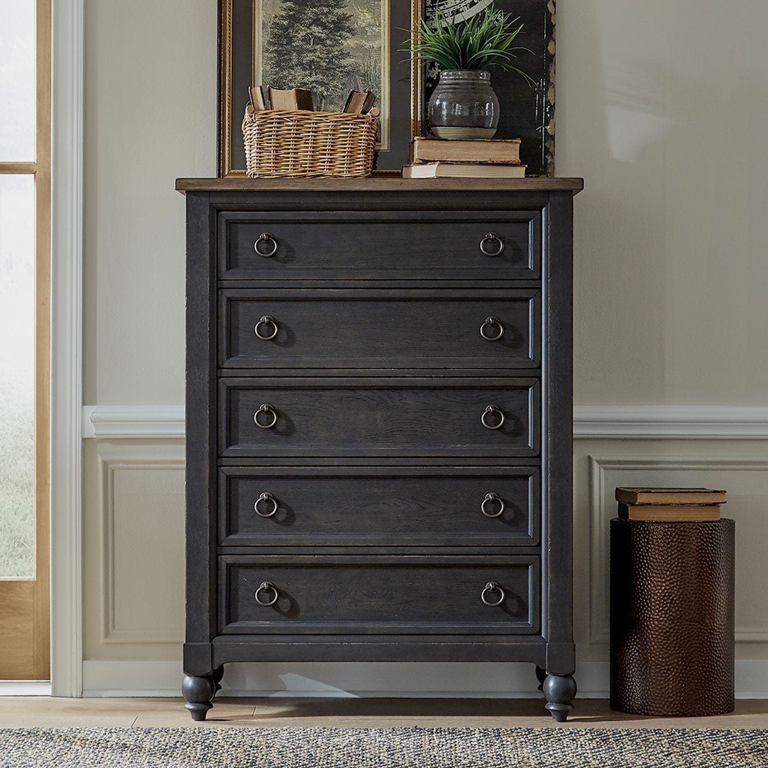 Americana Farmhouse Black Chest-chest-Liberty Furniture-New Braunfels Mattress Company