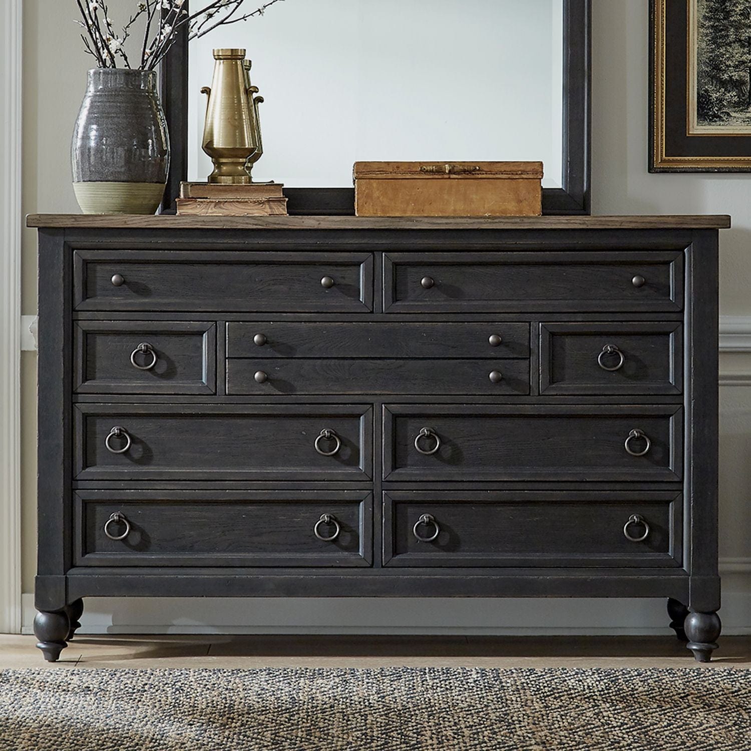 Americana Farmhouse Black Dresser-Dresser-Liberty Furniture-New Braunfels Mattress Company