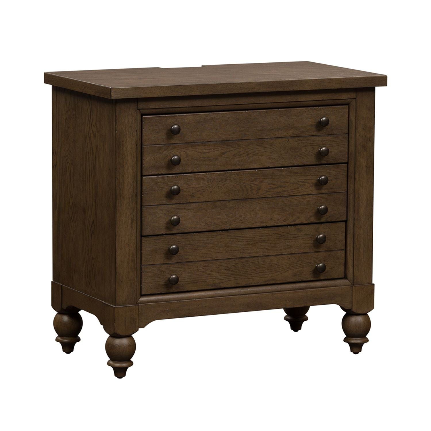 Americana Farmhouse Brown Bedside Chest-Nightstand-Liberty Furniture-New Braunfels Mattress Company