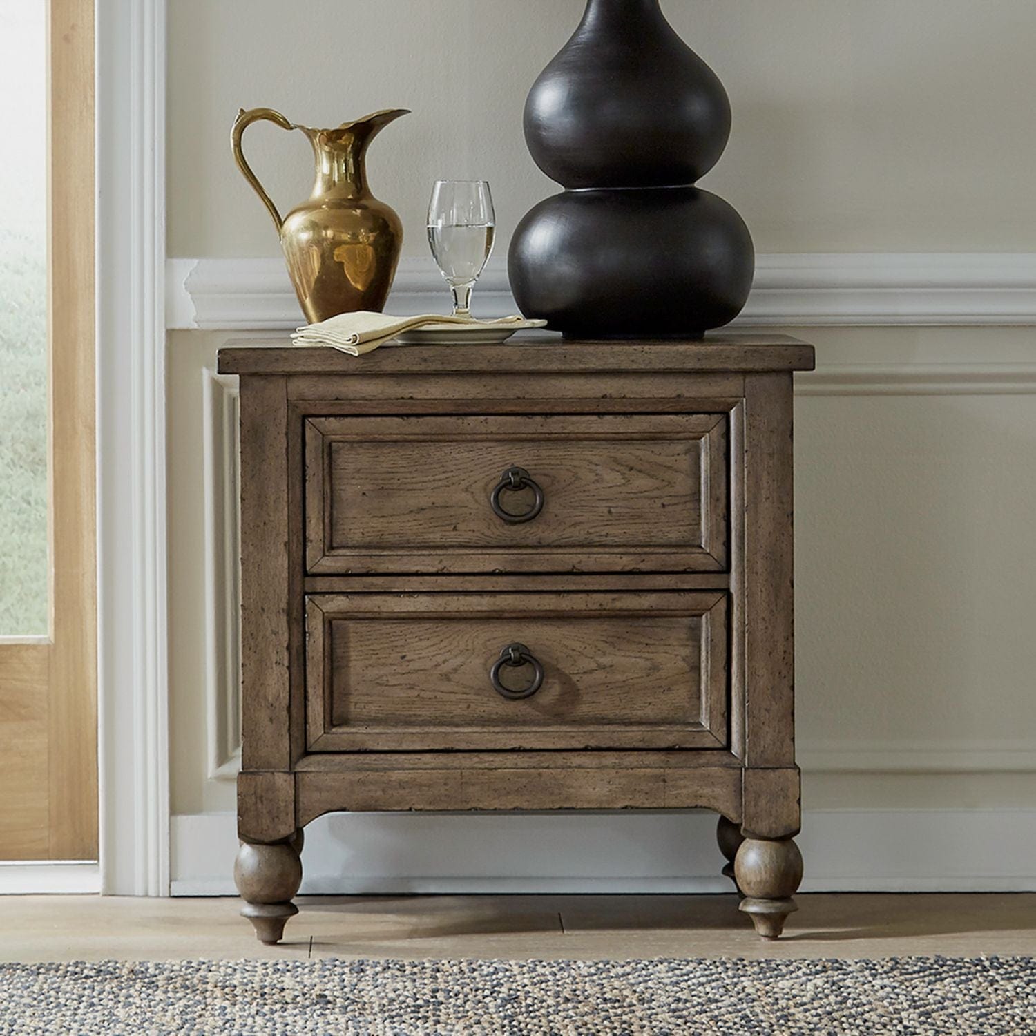 Americana Farmhouse Brown Nightstand-Nightstand-Liberty Furniture-New Braunfels Mattress Company