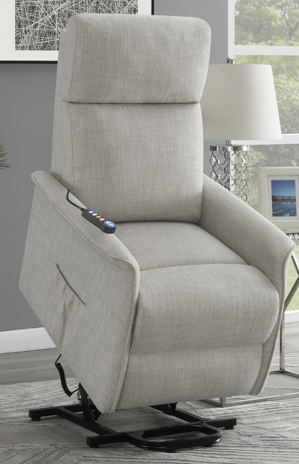 Herrera Power Lift Recliner with Wired Remote — Beige-Massage Chair-Coaster Furniture-New Braunfels Mattress Company