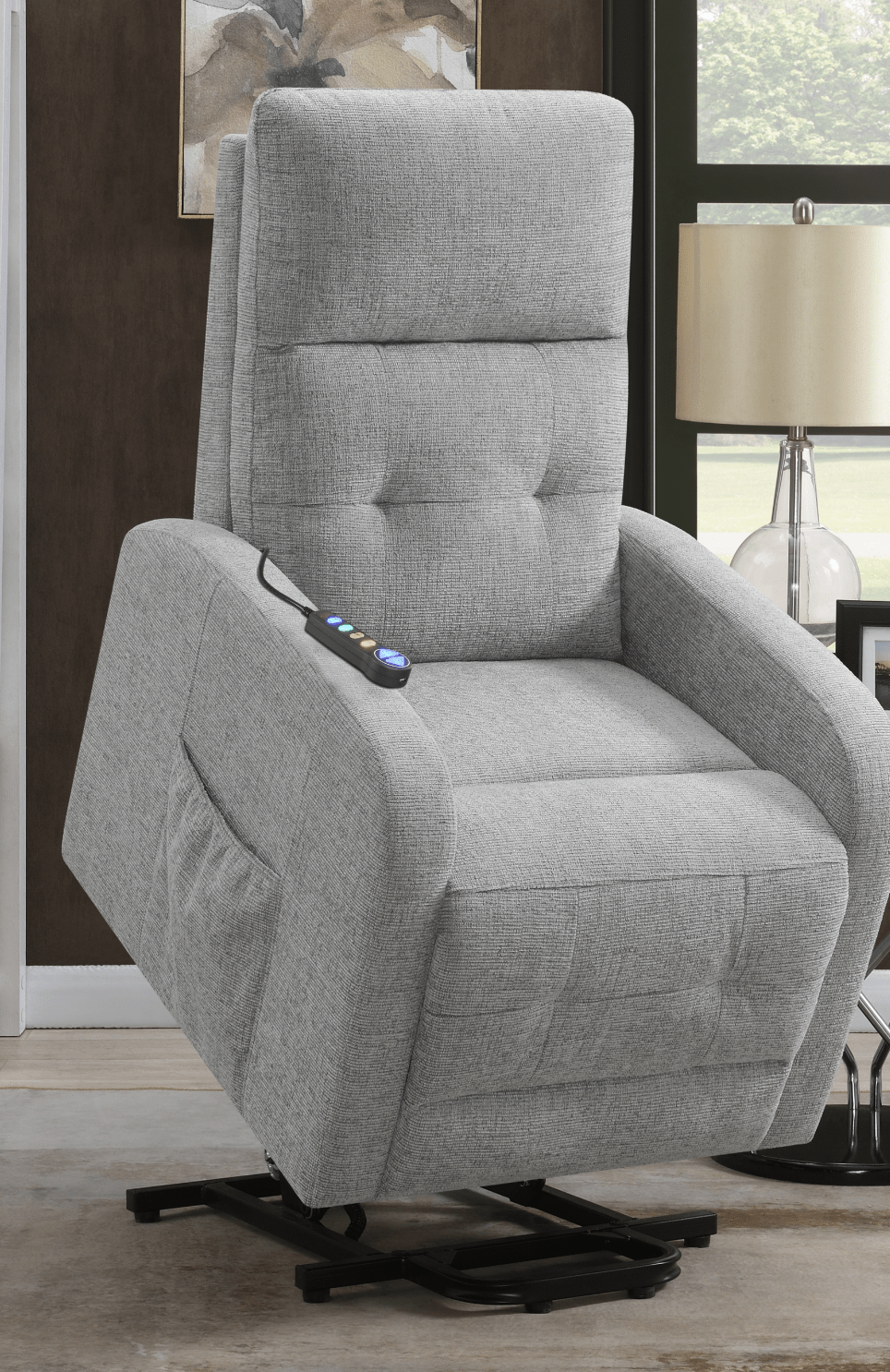 Howie Tufted Upholstered Power Lift Recliner — Grey-Massage Chair-Coaster Furniture-New Braunfels Mattress Company
