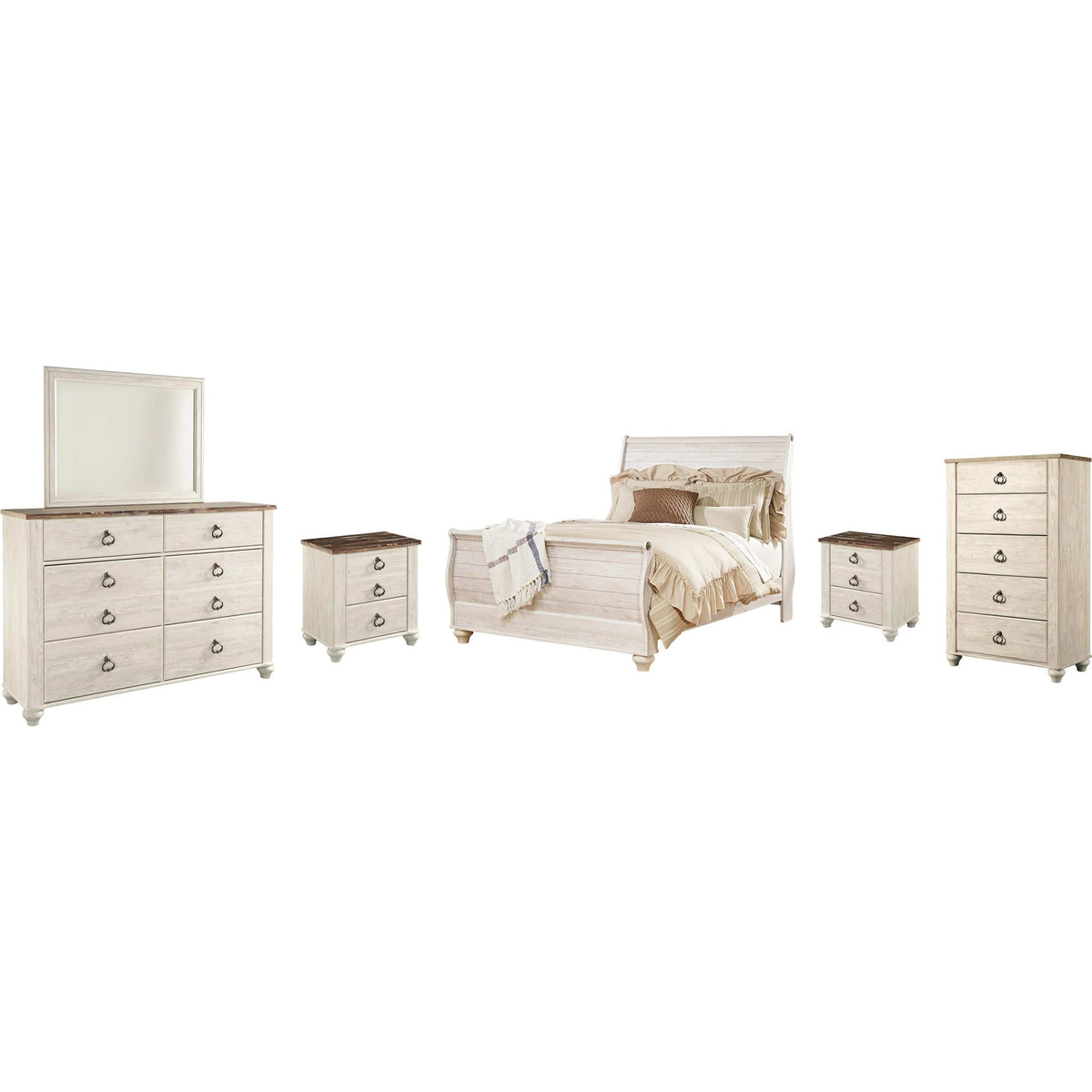 Signature Design by Ashley Willowton B267B56 8 pc Queen Sleigh Bedroom Set