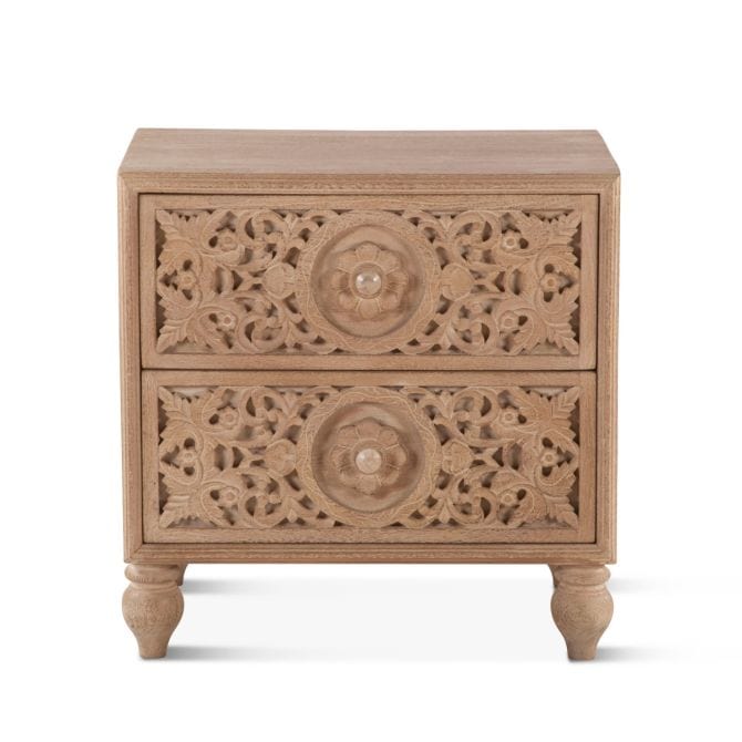 Taj Hand Carved White Washed Nightstand-Nightstand-Home Trends & Design-New Braunfels Mattress Company