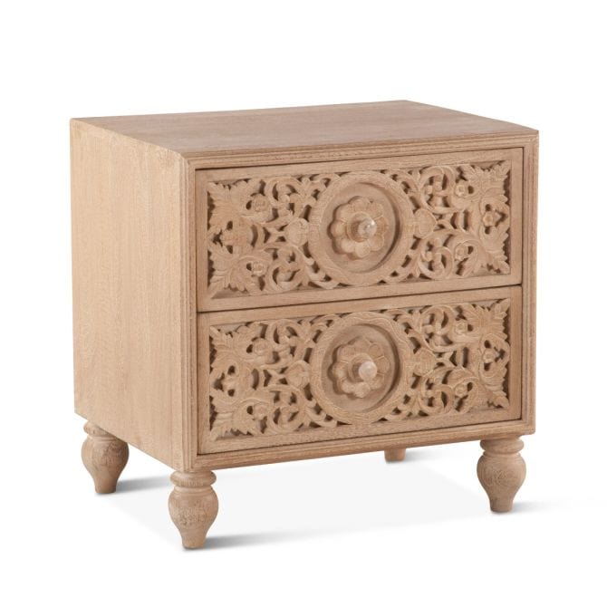 Taj Hand Carved White Washed Nightstand-Nightstand-Home Trends & Design-New Braunfels Mattress Company