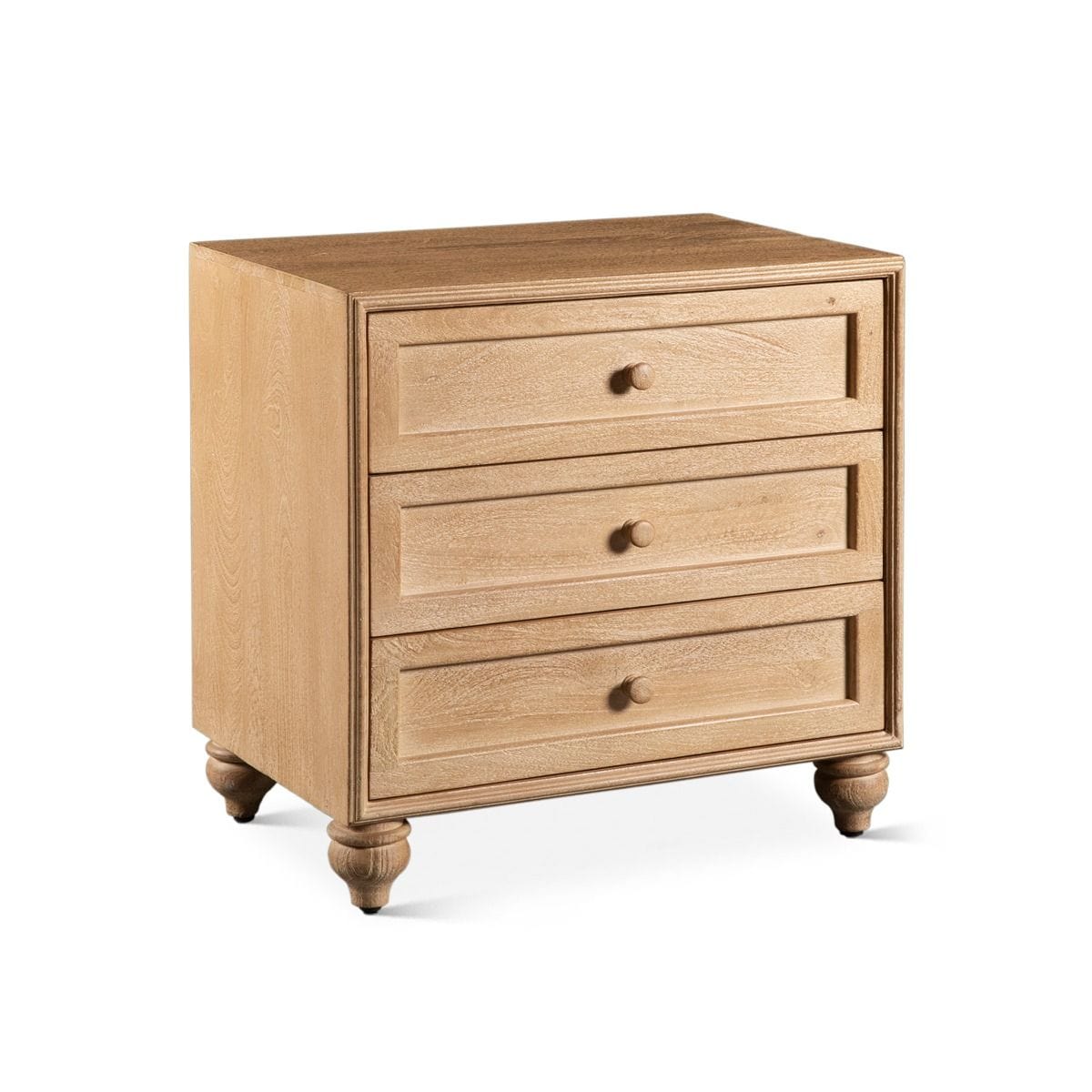 Taj White Washed 3 Drawer Nightstand-Nightstand-Home Trends & Design-New Braunfels Mattress Company